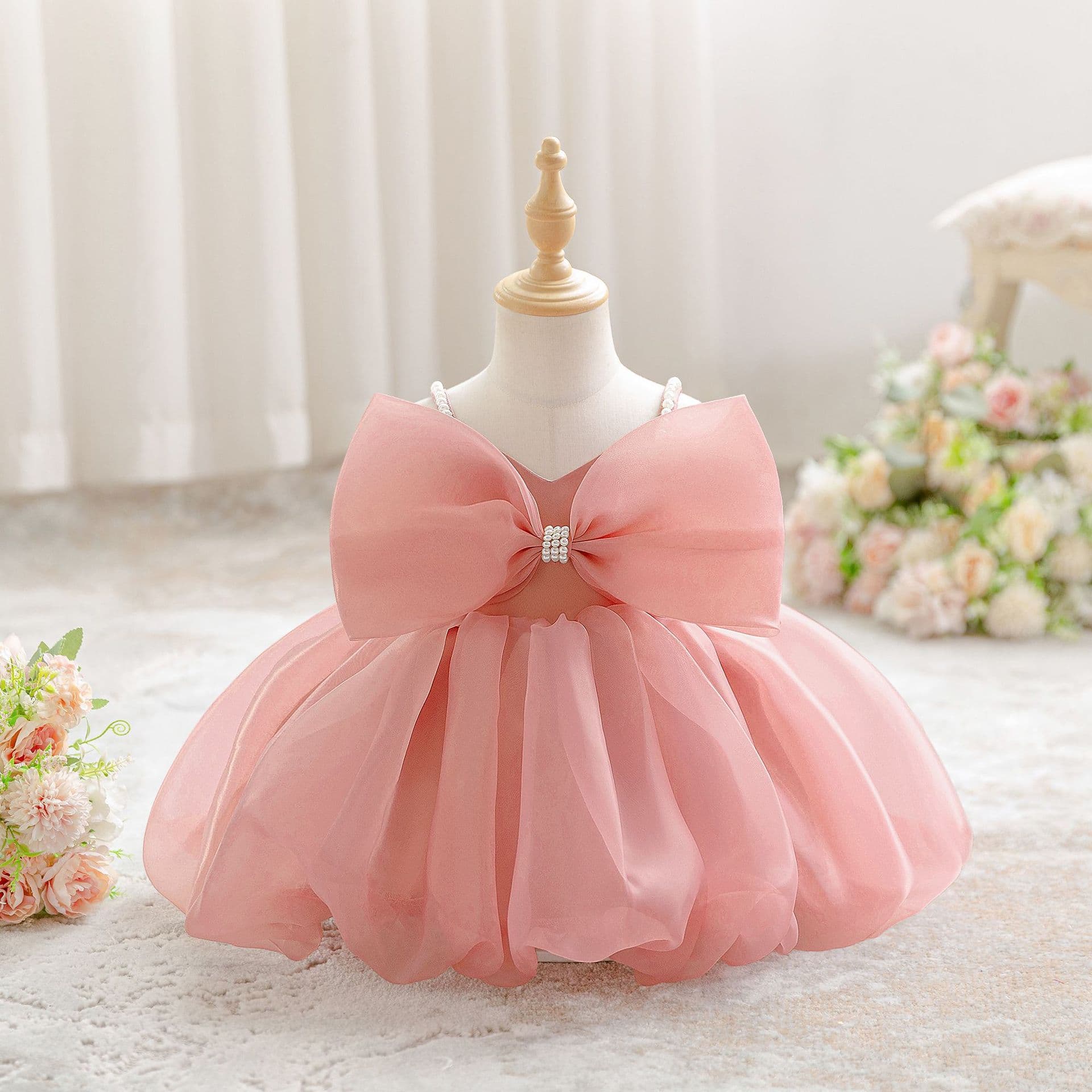 Baby Girl Pink Party Dress for First Birthday Princess Dress Flower Girl Performance Costume