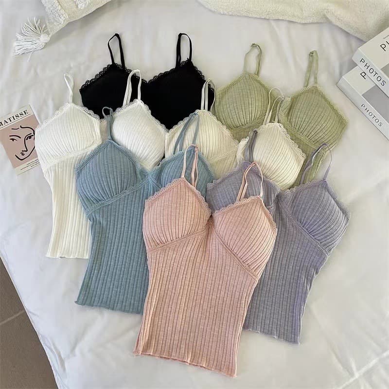 Sweet and Sexy Lace Camisole Top with Built-in Pads for Women, Wearable as Outer or Inner Layer, Sexy Backless Design