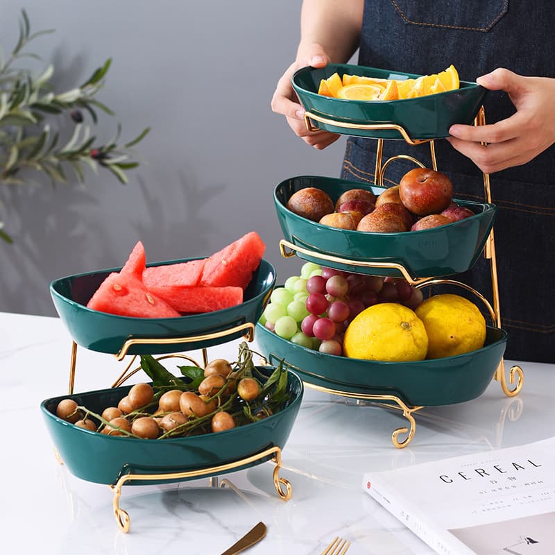 Nordic Light Luxury Ceramic Fruit Bowl Living Room Household Fruit Basket Three-Tier Plate Coffee Table Two-Tier Snack Creative Dry Candy Basin