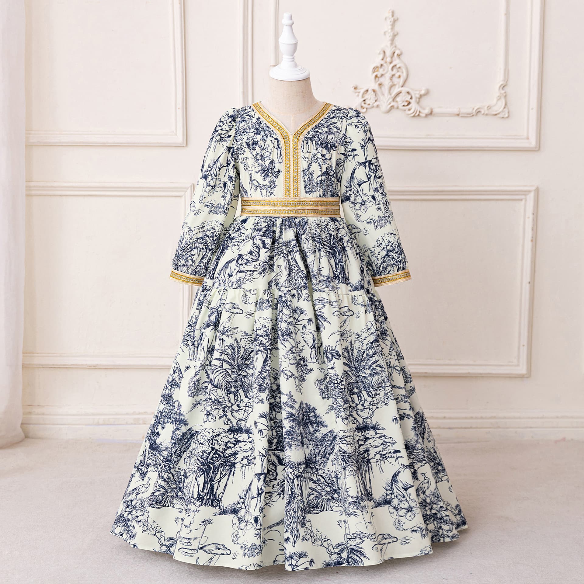 Children's Princess Dress Sequin Bubble Sleeve Embroidered Flower Girl Party Dress Baby First Birthday Washable Dress