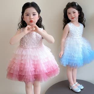 Girls' Dress 2026 New Summer Children's Gradient Mesh Skirt Sweet Princess Dress Stylish Baby Dress