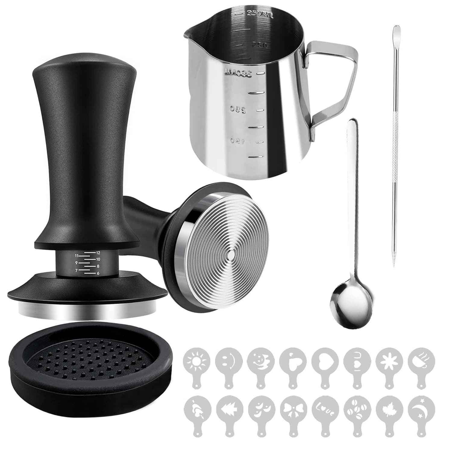 Coffee Tamper with Scale Adjustable Press-Type Distributor Constant Force Tamper Latte Art Tamping Tool Set