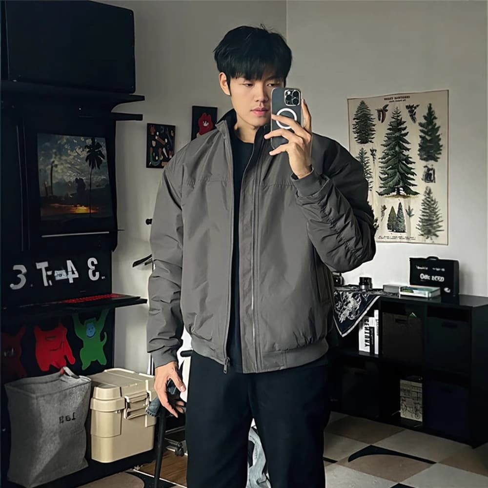 Wolf Grey Stand Collar Men's Jacket Spring Autumn Style Punk Waterproof Wear Resistant Anti Wind Zipper Closure Long Sleeve Coat
