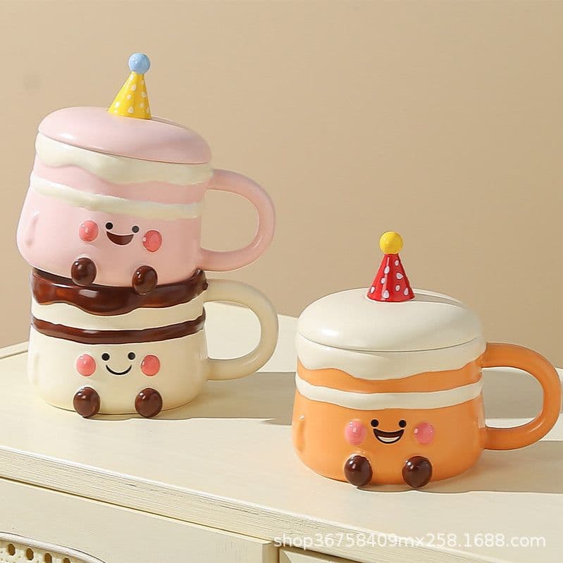 Girl's Heart Birthday Gift Practical Cute Cake Cup Ceramic Mug Gift for Bestie Souvenir Gift Box