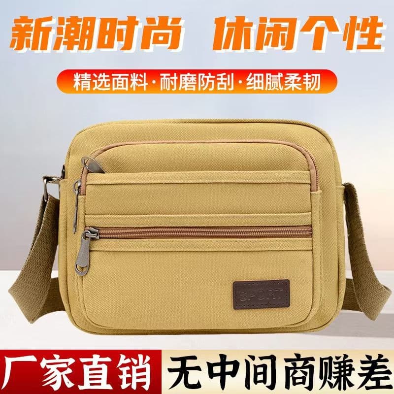 Trendy Men's Large Capacity Canvas Shoulder Bag Crossbody Business Casual Backpack Multi-layer Male Model Handbag