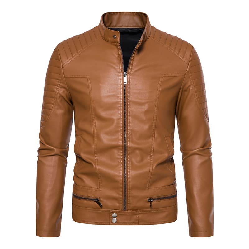 Slim Fit Motorcycle Jacket Men's Spring Fashion Trend Riding Leather Coat Punk Style Zipper Closure Stand Collar Casual Outerwear