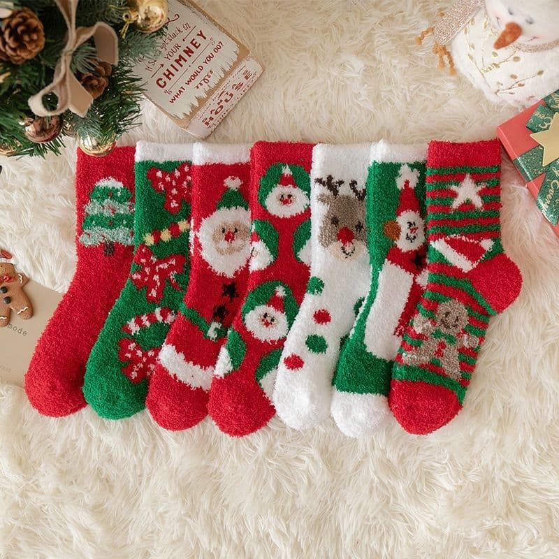 Coral Fleece Adult Winter Warm Mid-Calf Couple Socks, Snow Boot Socks Women's Reindeer Slouch Socks Korean Style Christmas Socks New Arrival