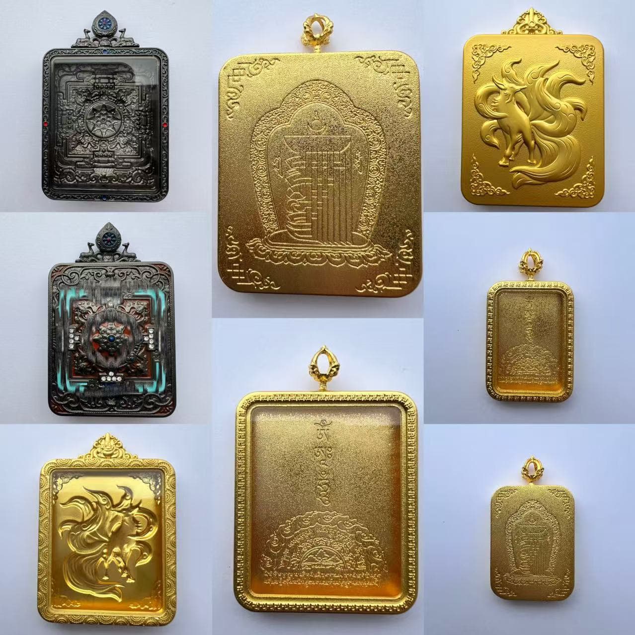 Thangka box, can be opened to store items, pendant, gau box, portable small Thangka, copper-plated gold that won't fade, glass box.