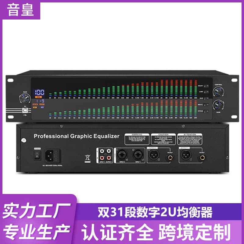 Dual 31-band equalizer for professional home and stage performances, high/mid/low EQ noise reduction, bar and wedding digital tuner.