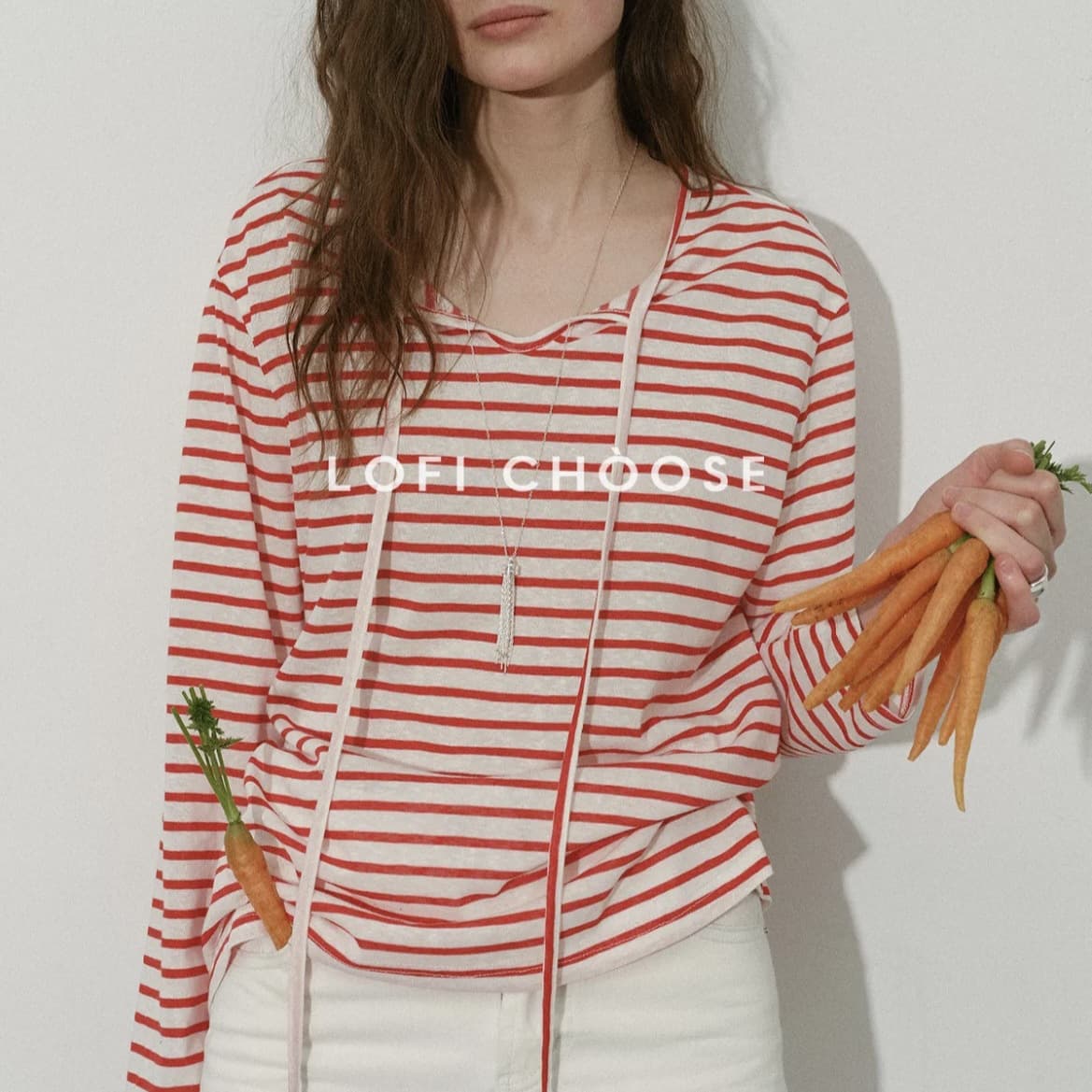 Lofi chose Color-block Striped Tie Long-sleeve T-shirt Women's Spring New Casual Loose Sun Protection Cover-up Top