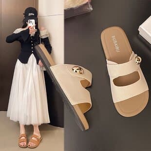 Birkenstock Slippers for Women Summer Wear with Skirts New Style French Flat Beach Sandals Fashion One-Character Cool Slippers