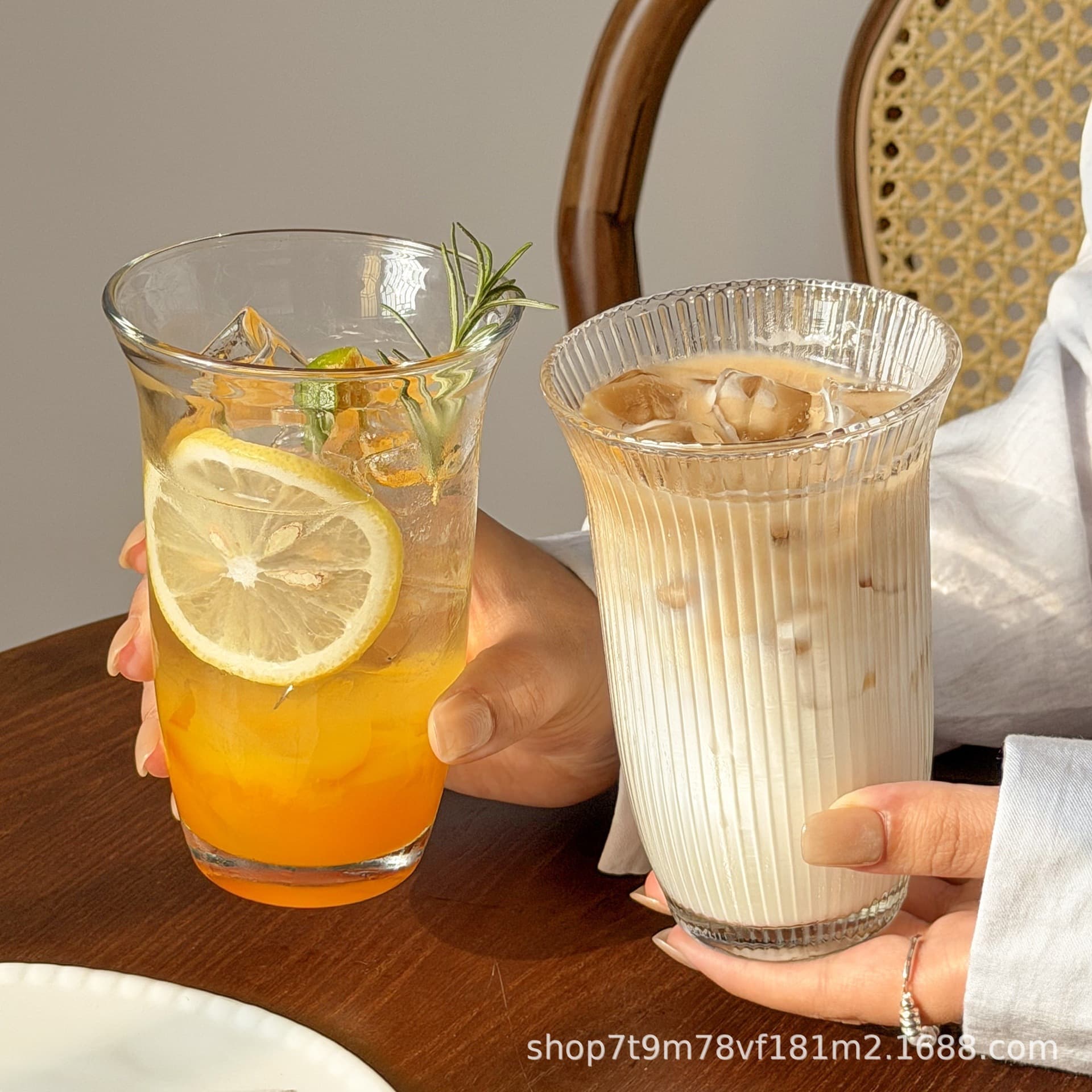 Striped Glass Coffee Cup Iced Americano Latte Cup Simple Tea Cup Cocktail Glass Cold Drink Juice Cup