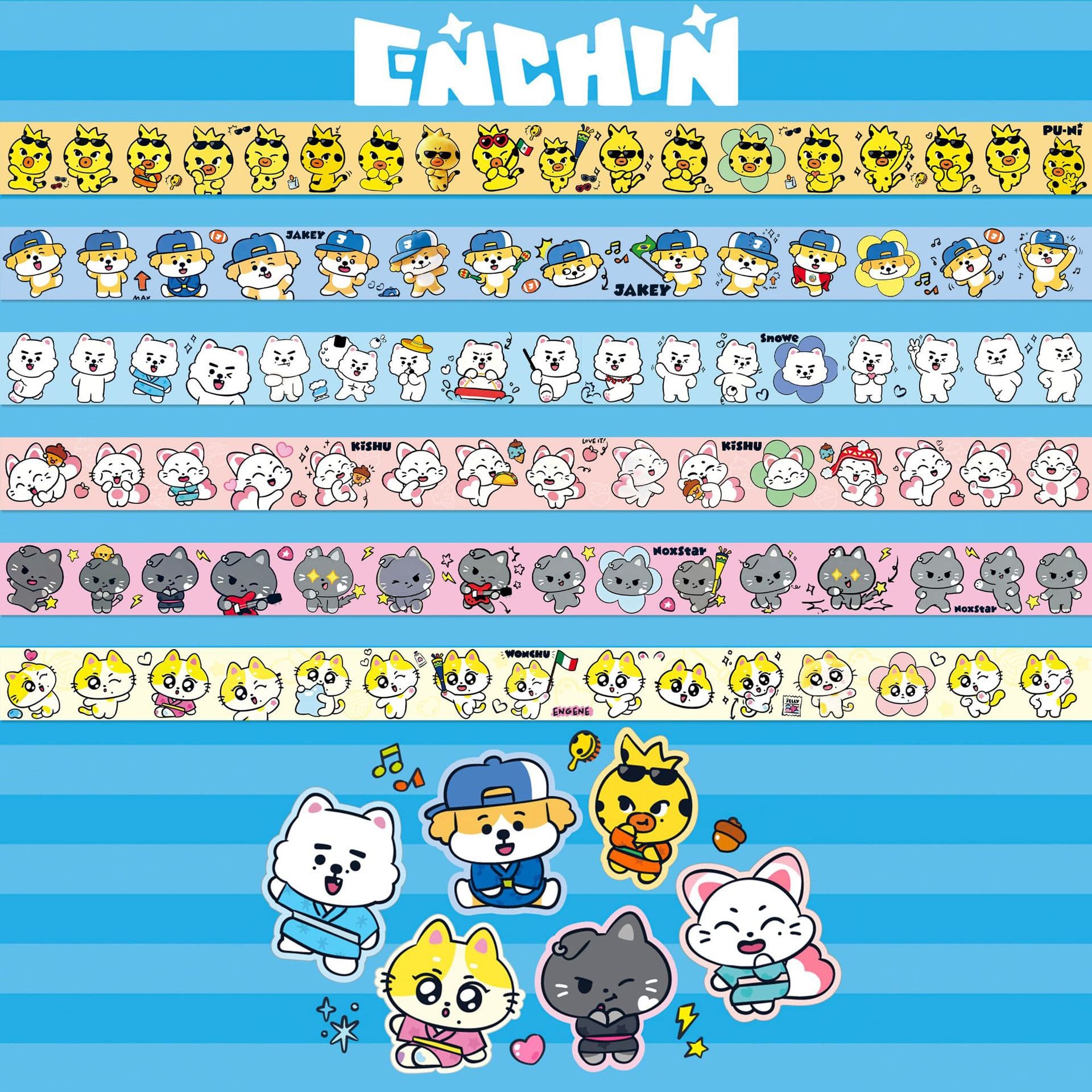 ENH washi tape kpop Liang Zhenyuan Pu Zongxing cartoon image stickers cute peripheral handbook stickers