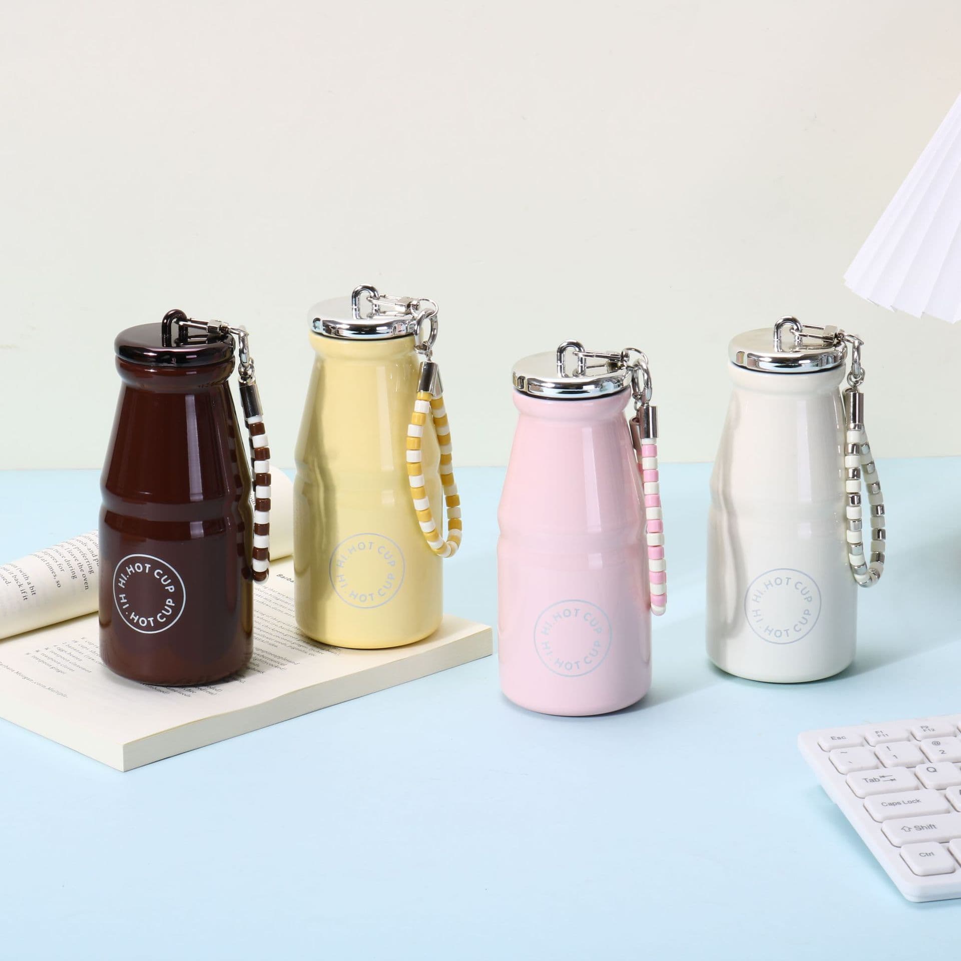 Mini Milk Cup Insulated Bottle Compact Portable with Carrying Rope Stylish Mini Pocket Milk Bottle Thermos