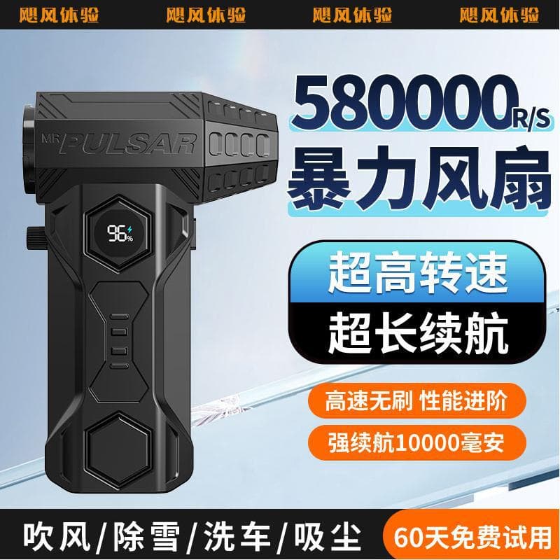 2025 New High-Power Turbine Fan with Mini Light, Camping Outdoor 580,000 RPM High-Speed Handheld Fan and Dust Blower