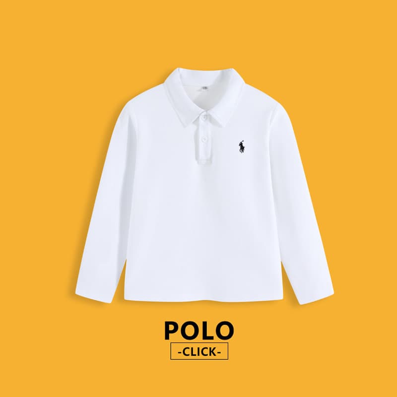 Children's Polo Long Sleeve T-Shirt, Boys' Polo White Knit Spring New Gray-Black Turn-Down Collar Girls' School Uniform