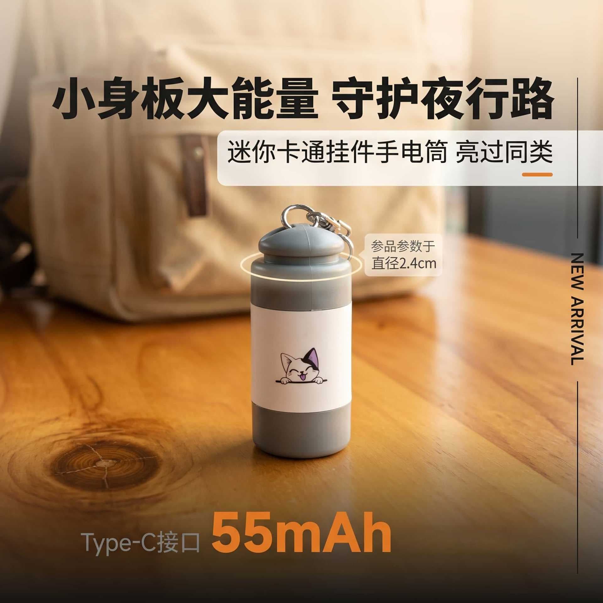 Mini cartoon LED flashlight Type-C rechargeable keychain pendant for children and students for emergency use at night