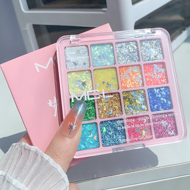MGL Dream Color Sixteen-Color Glitter Eyeshadow Palette No-Glue Gel Stage Makeup Performance Mermaid Makeup Multi-Use Palette