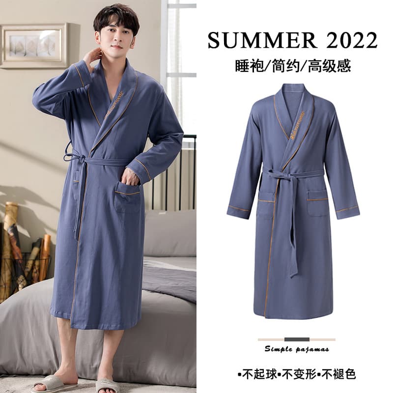 Men's Bathrobe Spring Autumn Cotton Long Sleeve Loose Plus Size Sleepwear Bathrobe Mid-Length Home Clothes