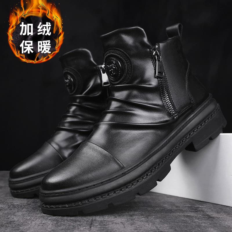 Winter New Martin Boots Men High Top Fleece Lined Tactical Military Boots Korean Style Versatile British Men's Leather Boots Cotton Shoes