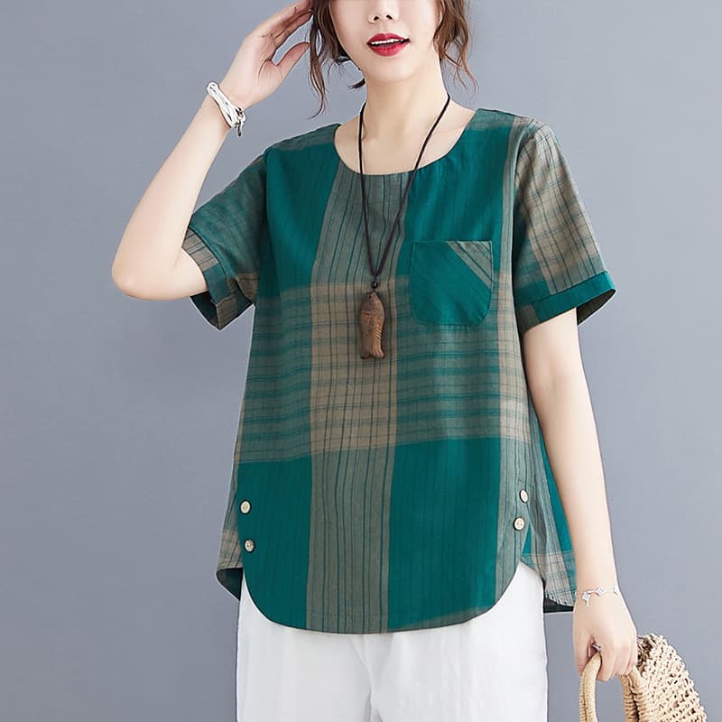 T-shirt women's fashion tops summer wear 2023 new cotton and linen casual loose retro ladies mother middle-aged