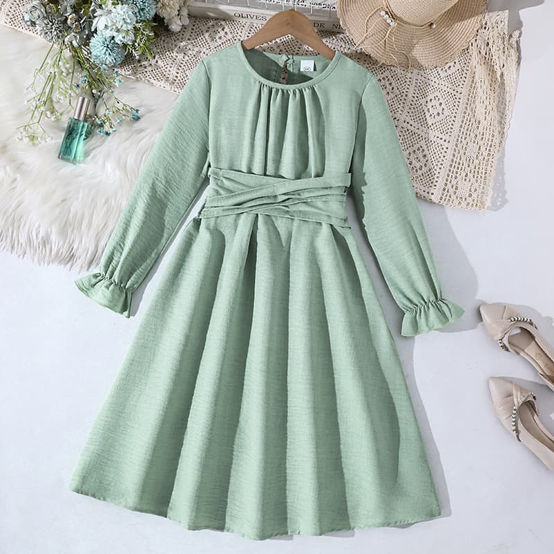 Girls' dresses cross-border hot style 2026 autumn children's wear princess dress girls long-sleeved waist fashionable skirt trendy
