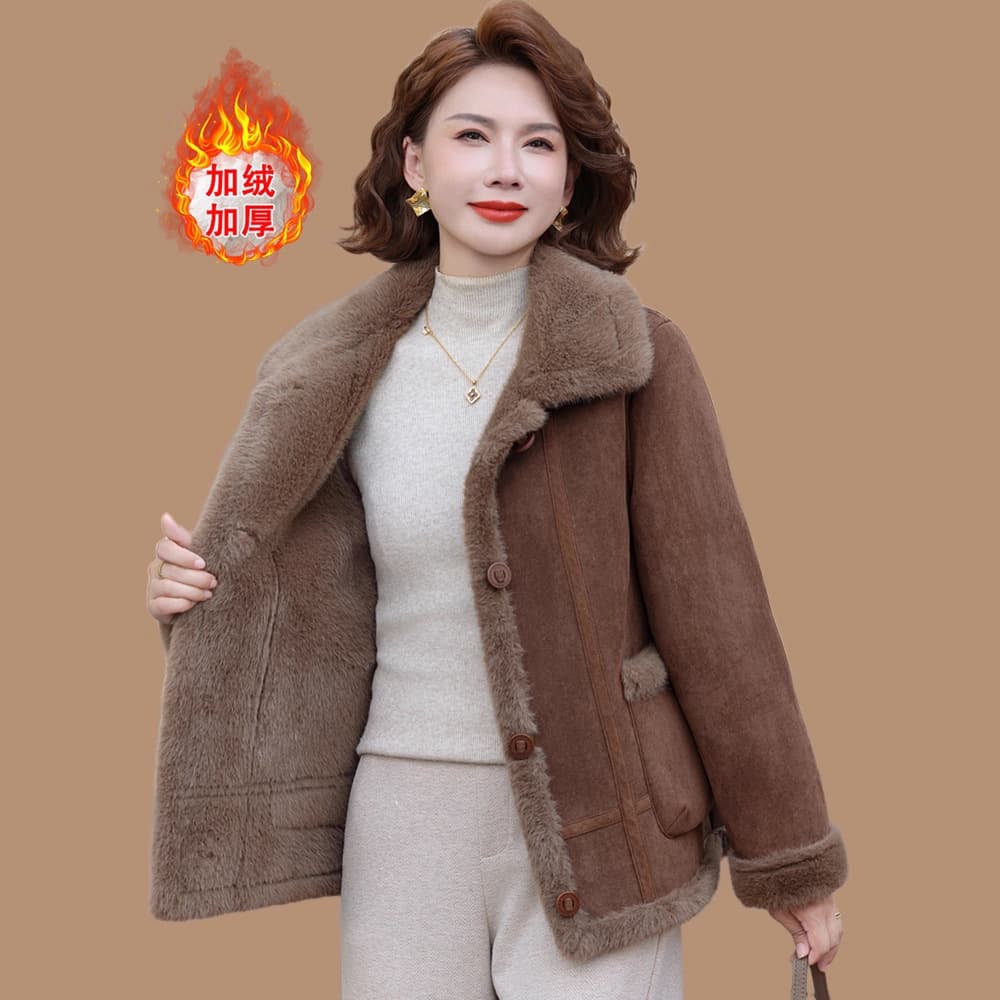 Middle-aged Women's Autumn/Winter Fashion Fleece-Lined Padded Cotton Coat Short Warm Jacket for Seniors