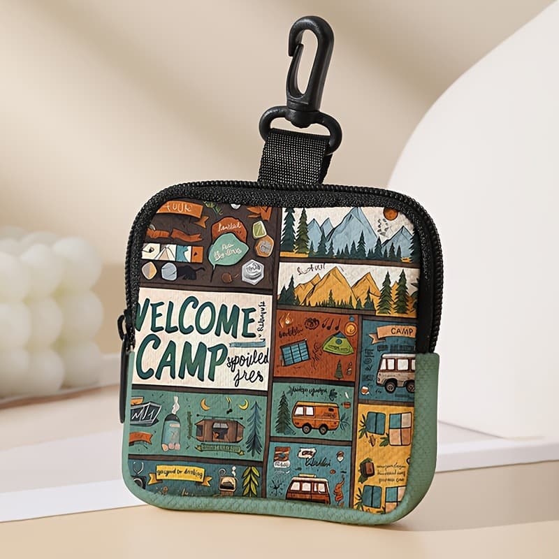 CAMP Printed Coin Purse Faux Leather Waterproof PU Zipper Storage Bag Multifunctional Mini Earphone Case