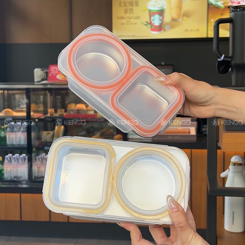 304 Stainless Steel High-Quality Lightweight Lunch Box with Two Compartments, Sealed for Carrying, Portion-Controlled for Weight Loss, Small-Sized Bento Box for Freshness Preservation