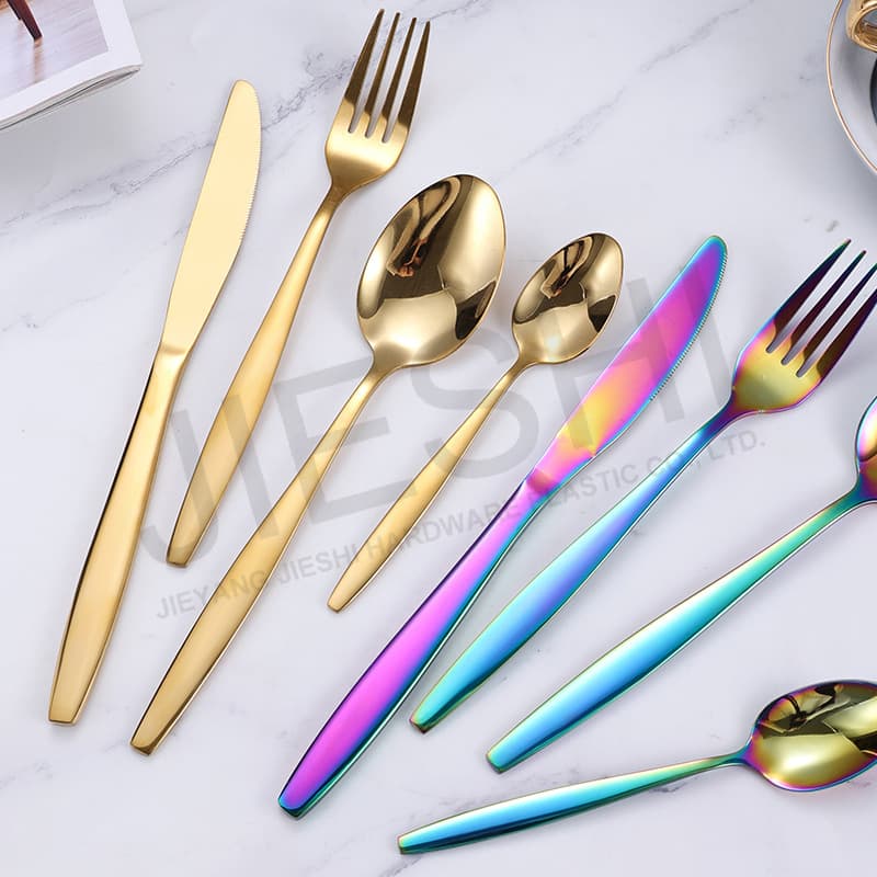 Stainless Steel Flat and Colorful Knives, Forks, and Spoons