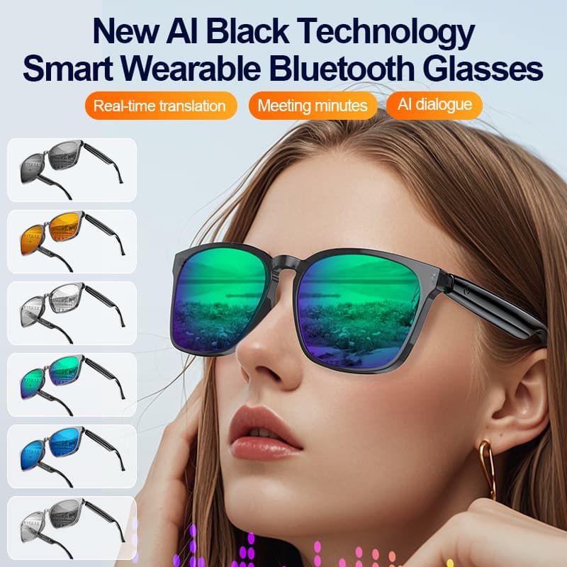 Cross-Border AI Bluetooth Smart Glasses with Blue Light Filter, Translation, Calls, and Open-Ear Audio