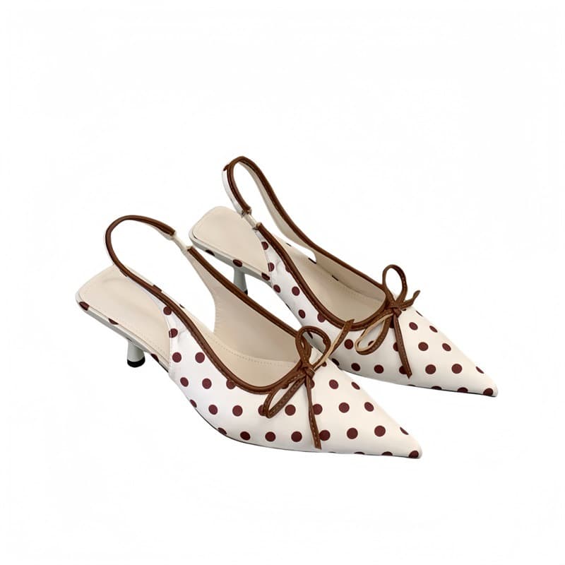 Black and White Polka Dot Pointed Toe Stiletto Heel Closed-Toe Sandals Women's High Heels 2026 Summer New French Style Soft Sole Backless Shoes