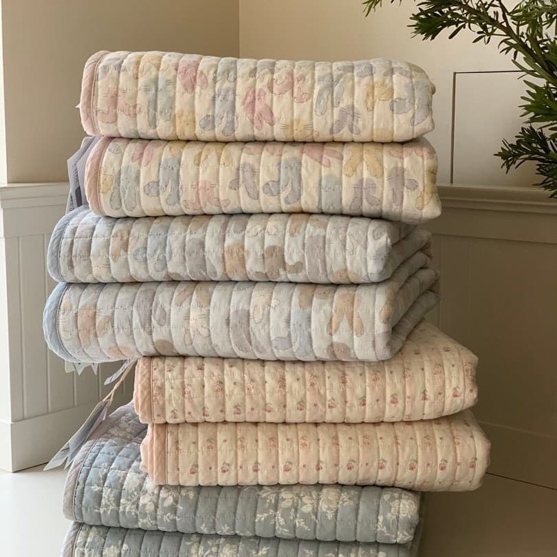 Korean Goose Fresh Floral Double-Sided Pure Cotton Quilted Bed Cover Single Piece All-Cotton Quilted Sheet Small Floral Pure Cotton Bed Cover