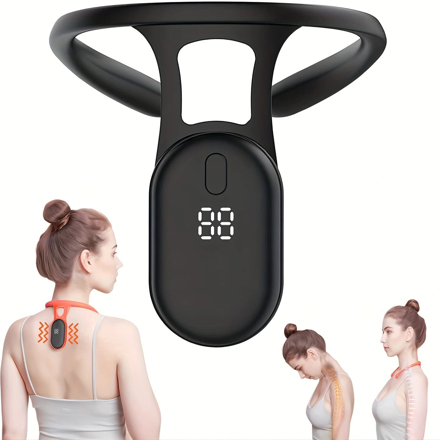 Hunchback Smart Induction Vibration Reminder Posture Corrector, LCD Posture Elf Neck Hanging Posture Corrector