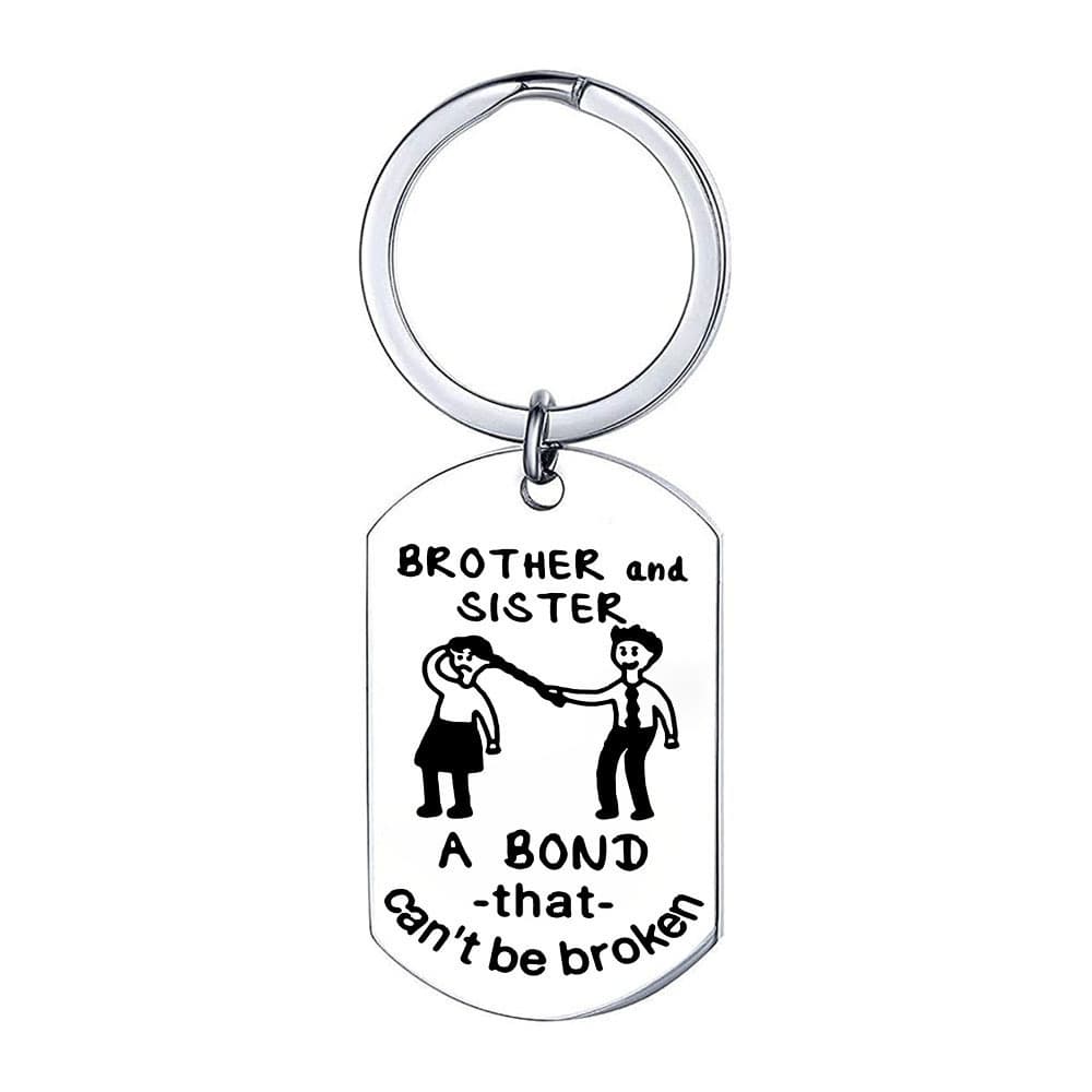 Cross-border Hot Selling Titanium Steel Dog Tag BROTHER and SISTER Funny Birthday Gift Keychain