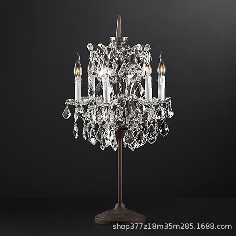 RH Retro British American Country Candle Crystal Table Lamp Creative Soft Living Room Lamp Bedside Floor Table Lamp