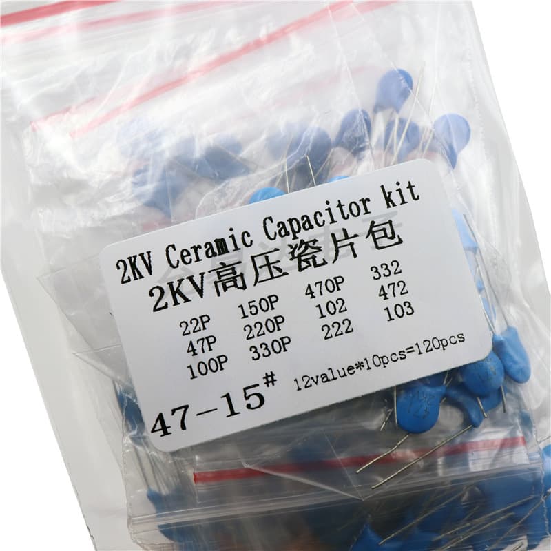 2KV high-voltage ceramic capacitor pack - sample pack, component pack, 12 common types with 10 pieces each: 102, 103, 470P, 222