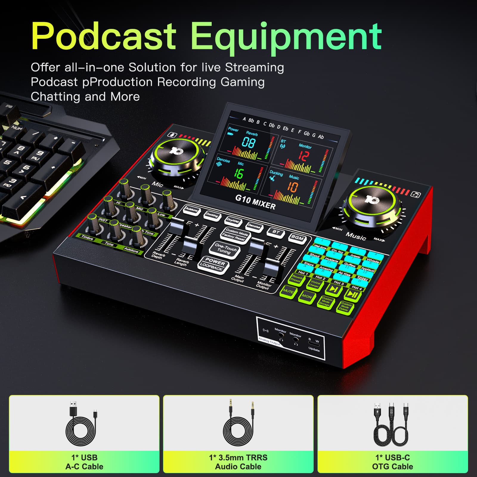 TENLMAP Ten Lights G10 English Version Sound Card Live Streaming Equipment for Singing, Mobile-specific Recording, Karaoke with Sound Card