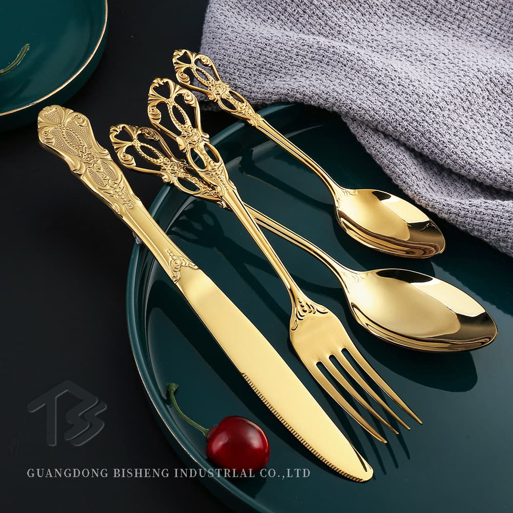 Q Huangting cutlery, cross-border Amazon Western tableware, hollow relief mixing spoon, European hotel steak knife, fork and spoon