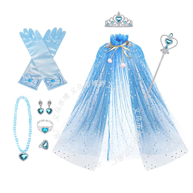 Children's cape, Frozen bracelet and crown set, stage performance costume, Elsa princess sequined cape