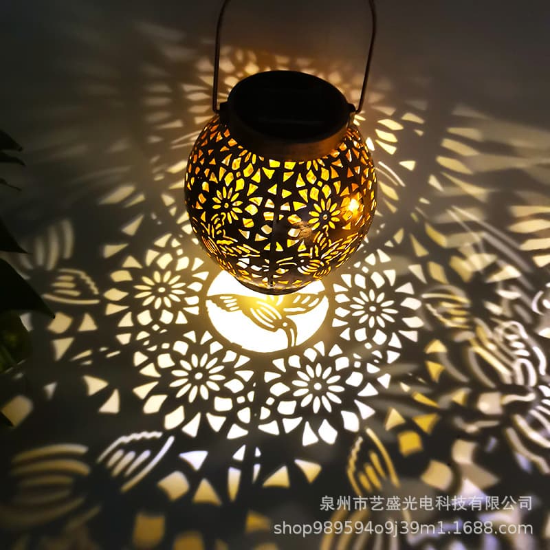 Amazon New Arrival: Iron Solar Light, Outdoor Waterproof, Hollow Ball with Hummingbird Design, Garden Lawn Landscape Light