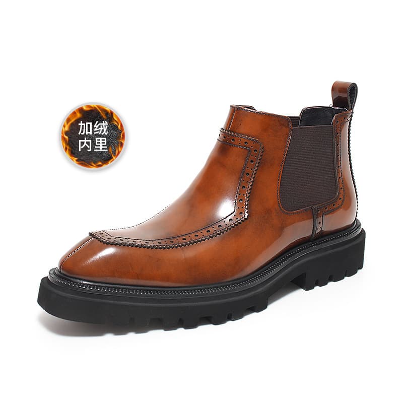New Chelsea boots for men, popular British style genuine leather ankle boots, glossy leather boots, thick-soled, height-increasing, warm men's boots.
