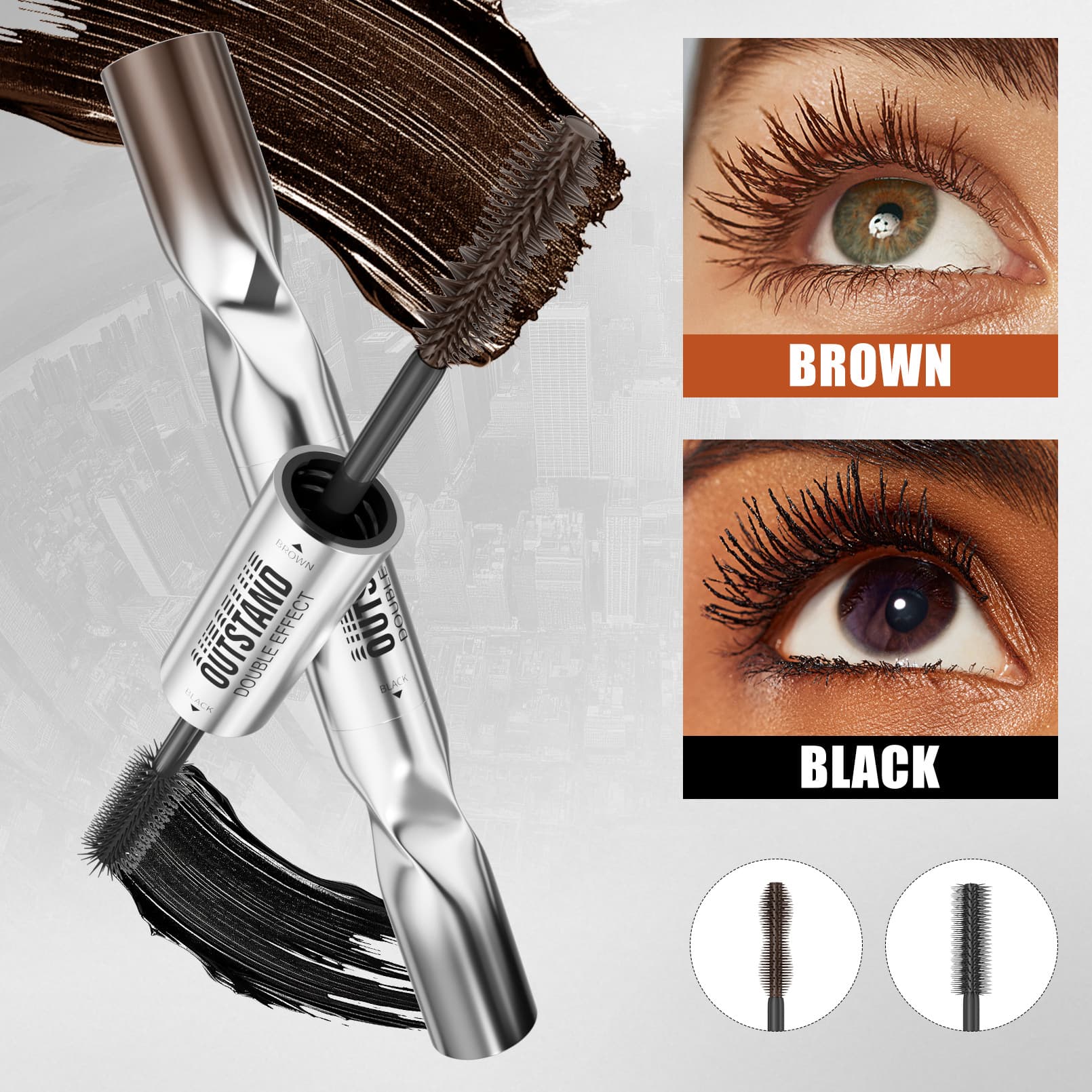 Hellokiss Cross-Border Long Curling Cool Black Double-Ended Mascara Waterproof and Sweat-Proof Thick Multi-Color Eyelash Primer