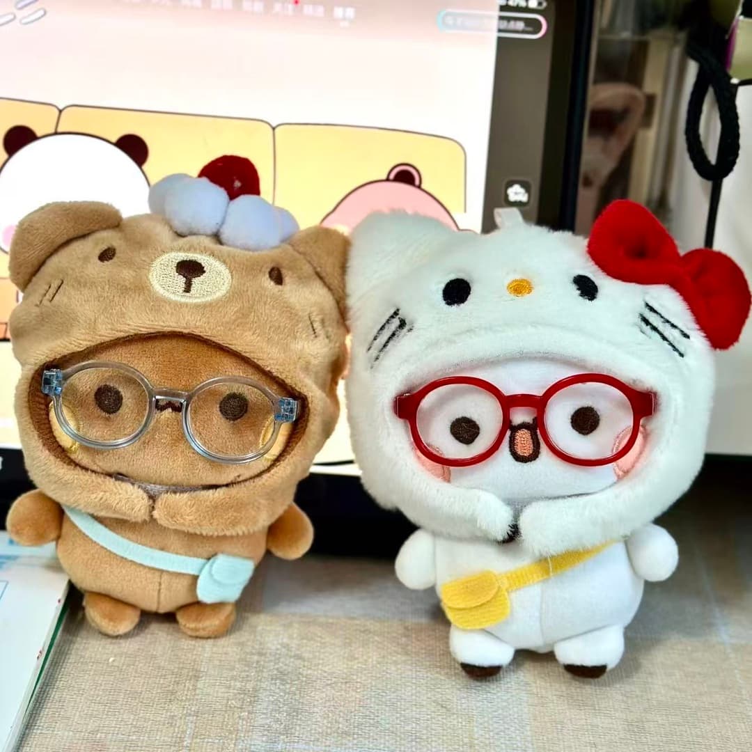 Yier Bubu Cute Relax Bear Head Cover + White KT Head Cover, Soft and Adorable Cartoon Plush Doll Bag Charm