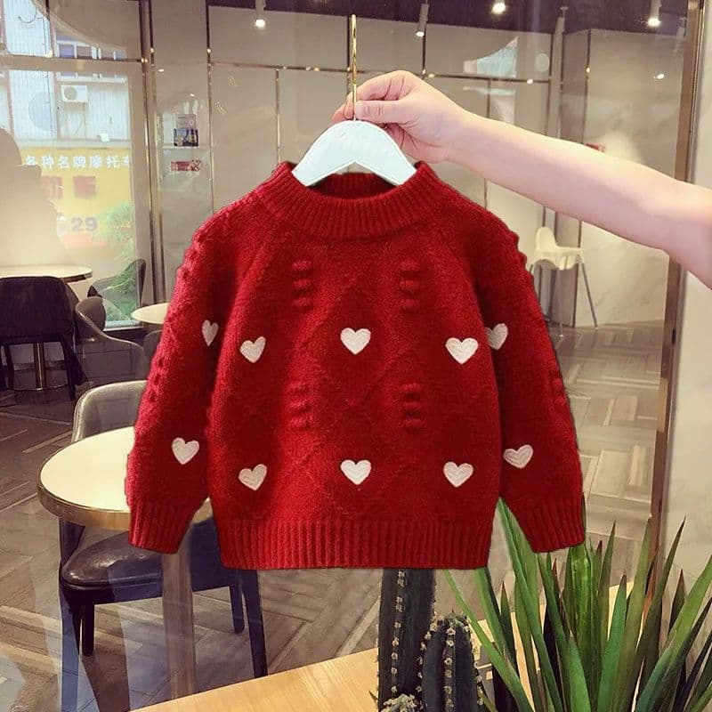 Girls' Sweater 2025 Spring and Autumn New Children's Winter Clothes Style Love Knitted Sweater Love Baby Knitted Wool