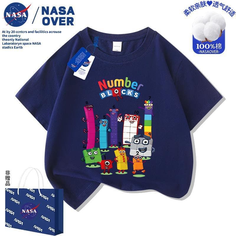 NASA Numberblocks Kids T-Shirt Boys Short Sleeve Cartoon Cotton Summer New Top