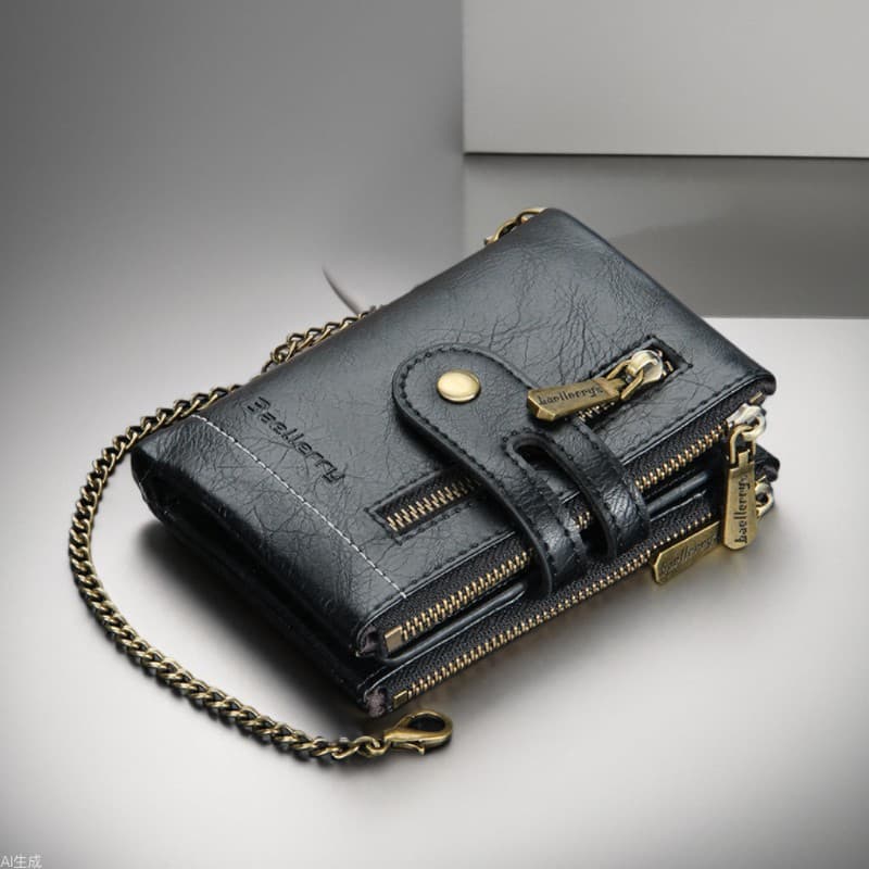 New Men's Short Wallet Cross-Border Business Double Zipper PU Leather Wallet Retro Small Wallet for Men