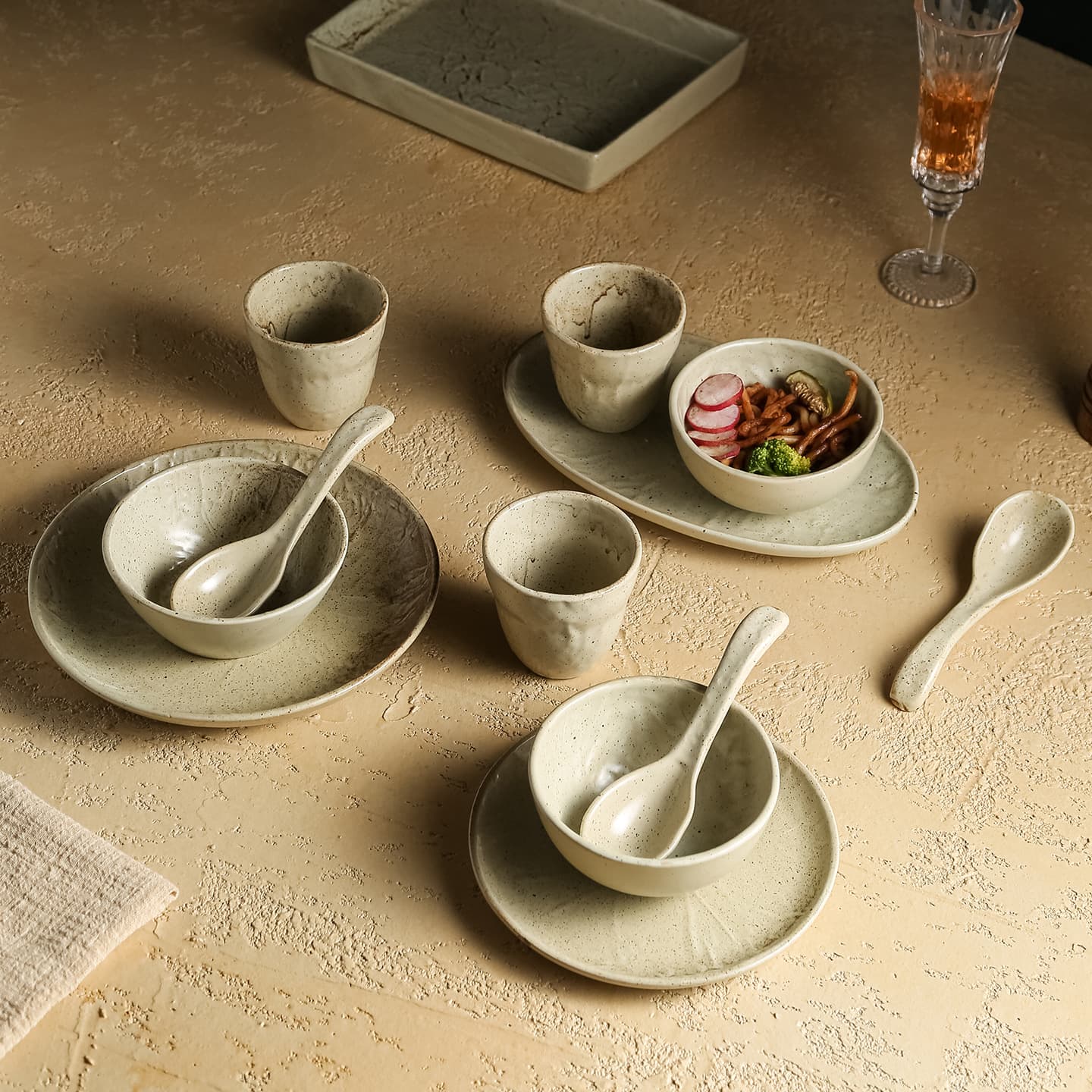 Japanese Handcrafted Wabi-Sabi Style Tableware Commercial Rustic Four-Piece Set for Southeast Asian Restaurant Specialty Plates