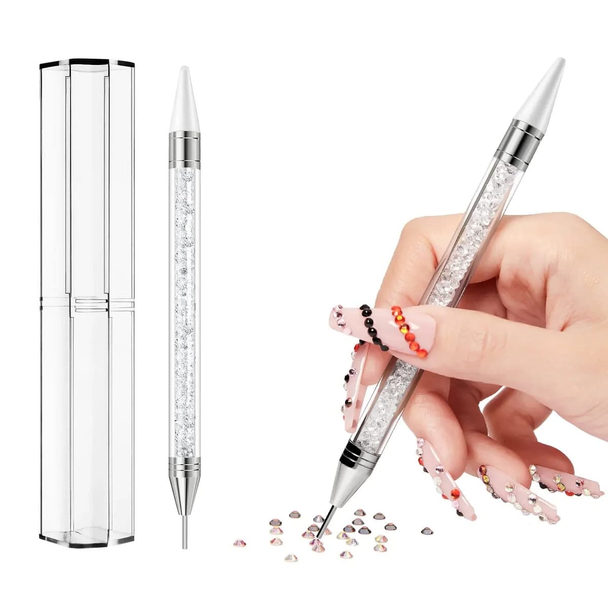 Double-headed manicure dot pen, 1 piece, acrylic dot crayon, sticky drill remover, suction pen, manicure pen, dot pen