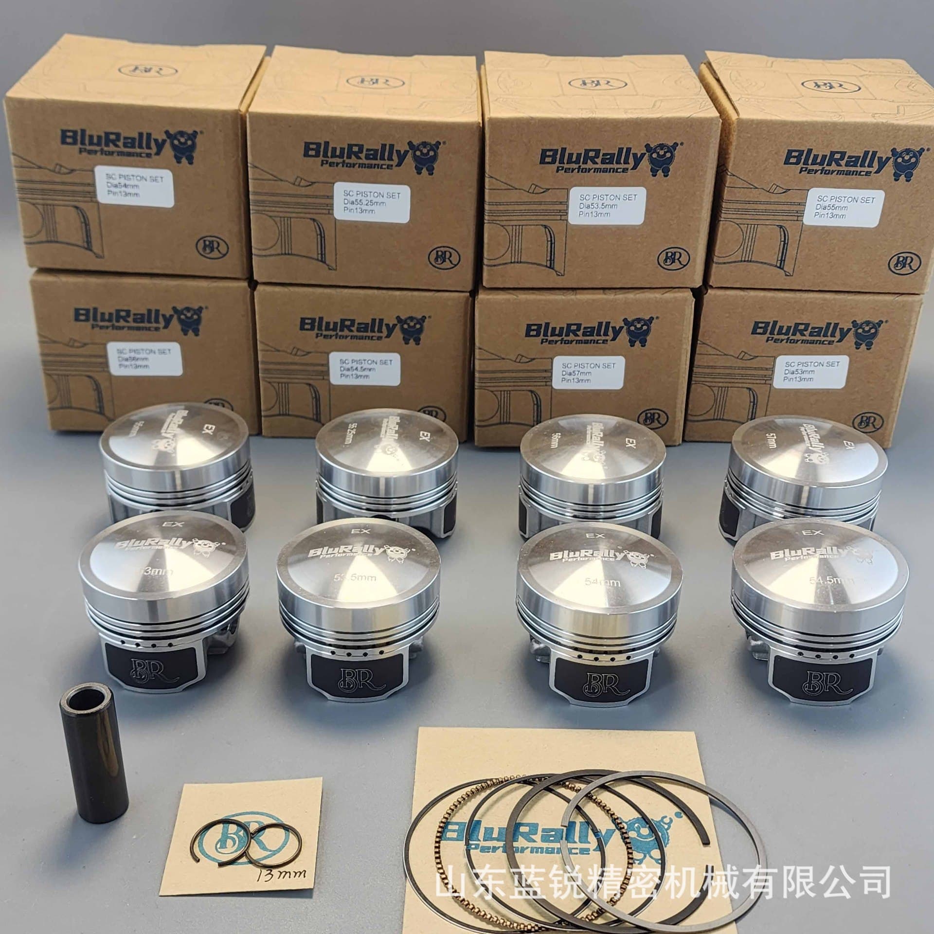 Motorcycle Super Cast Piston 53-57mm Flat Top Piston Set with DLC Pin13+ Racing Rings